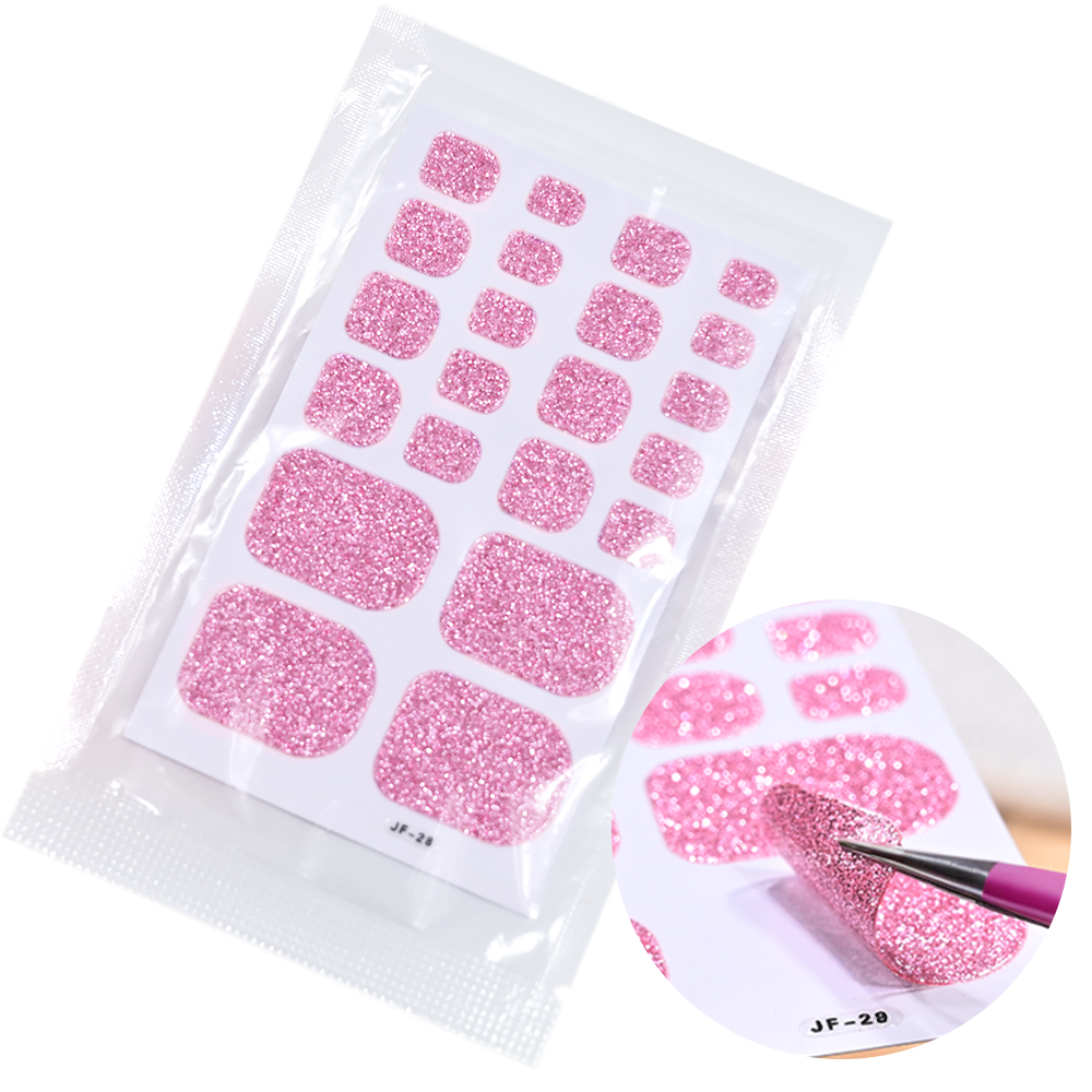 Full Cover Adhesive - 22Tips Pink Glitter Toe Nail Sticker
